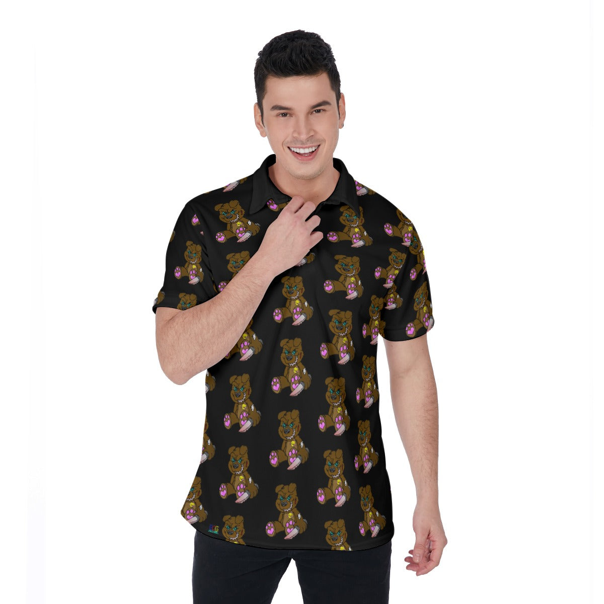 Brown Demon Bear All-Over Print Men's Polo Shirt