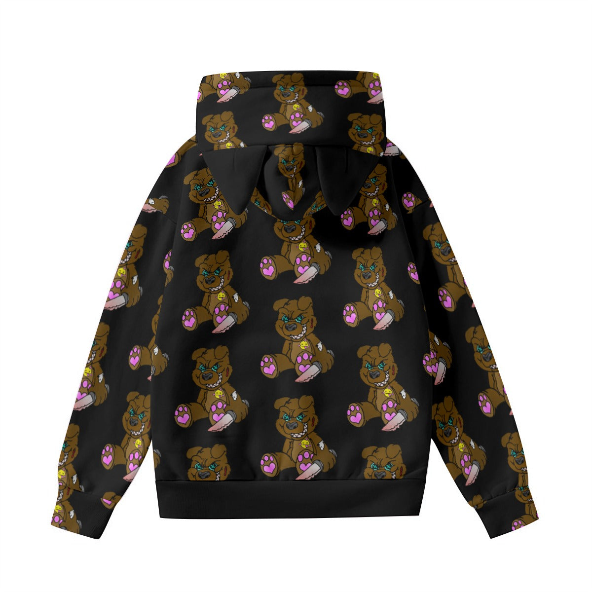 Brown Demon Bear All-Over Print Women’s Hoodie With Decorative Ears