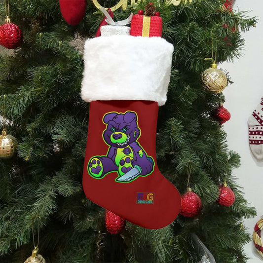 Purple and Green Demon Bear (Red) All-Over Print Christmas Stocking