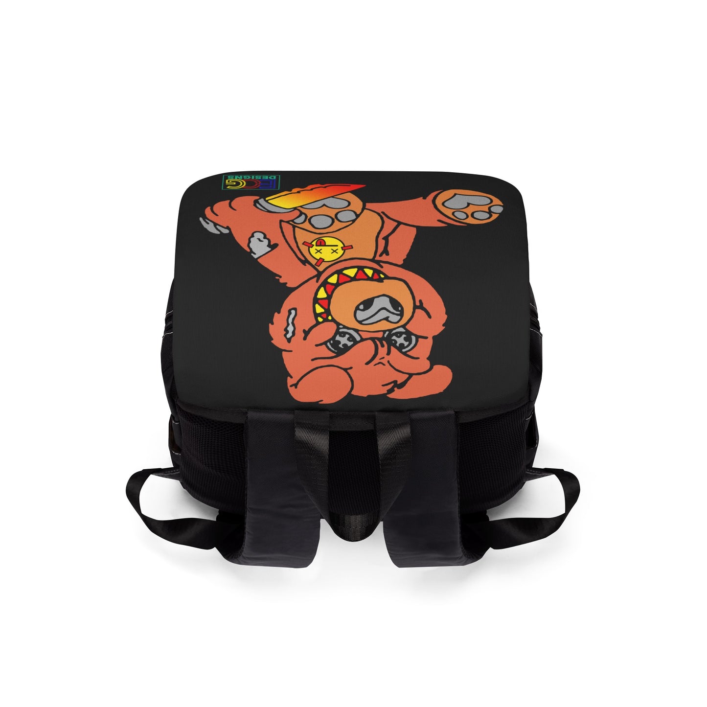 Orange Demon Bear Unisex Casual Shoulder Backpack