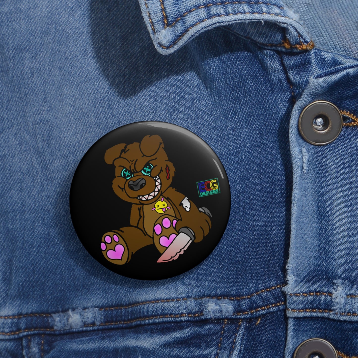 Brown Demon Bear Pin Buttons