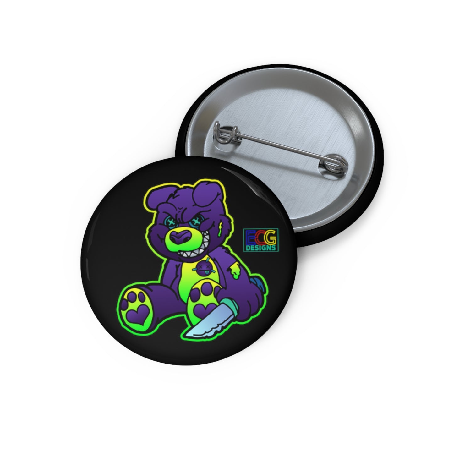 Purple and Green Demon Bear Pin Buttons