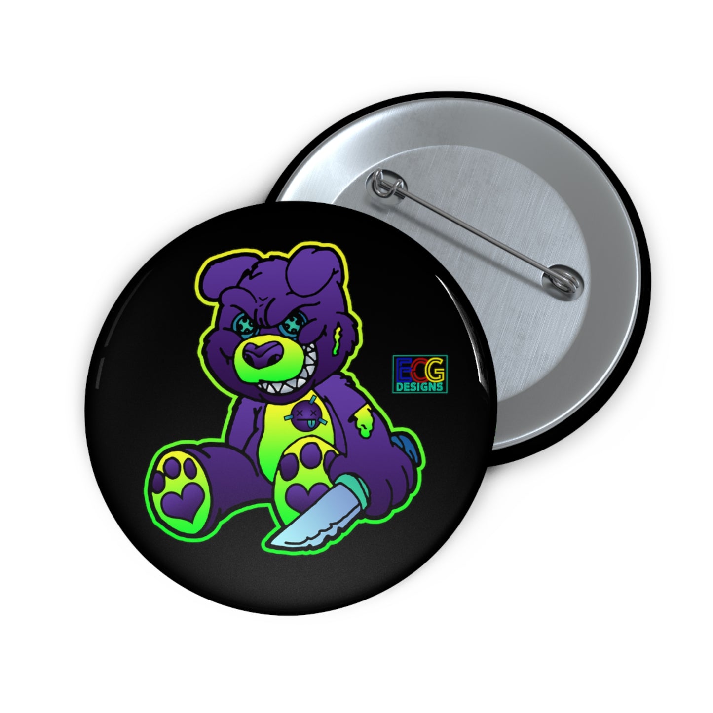 Purple and Green Demon Bear Pin Buttons