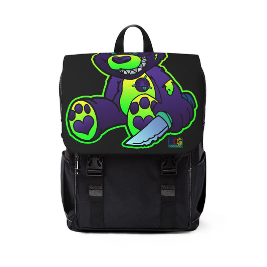 Purple and Green Demon Bear Unisex Casual Shoulder Backpack