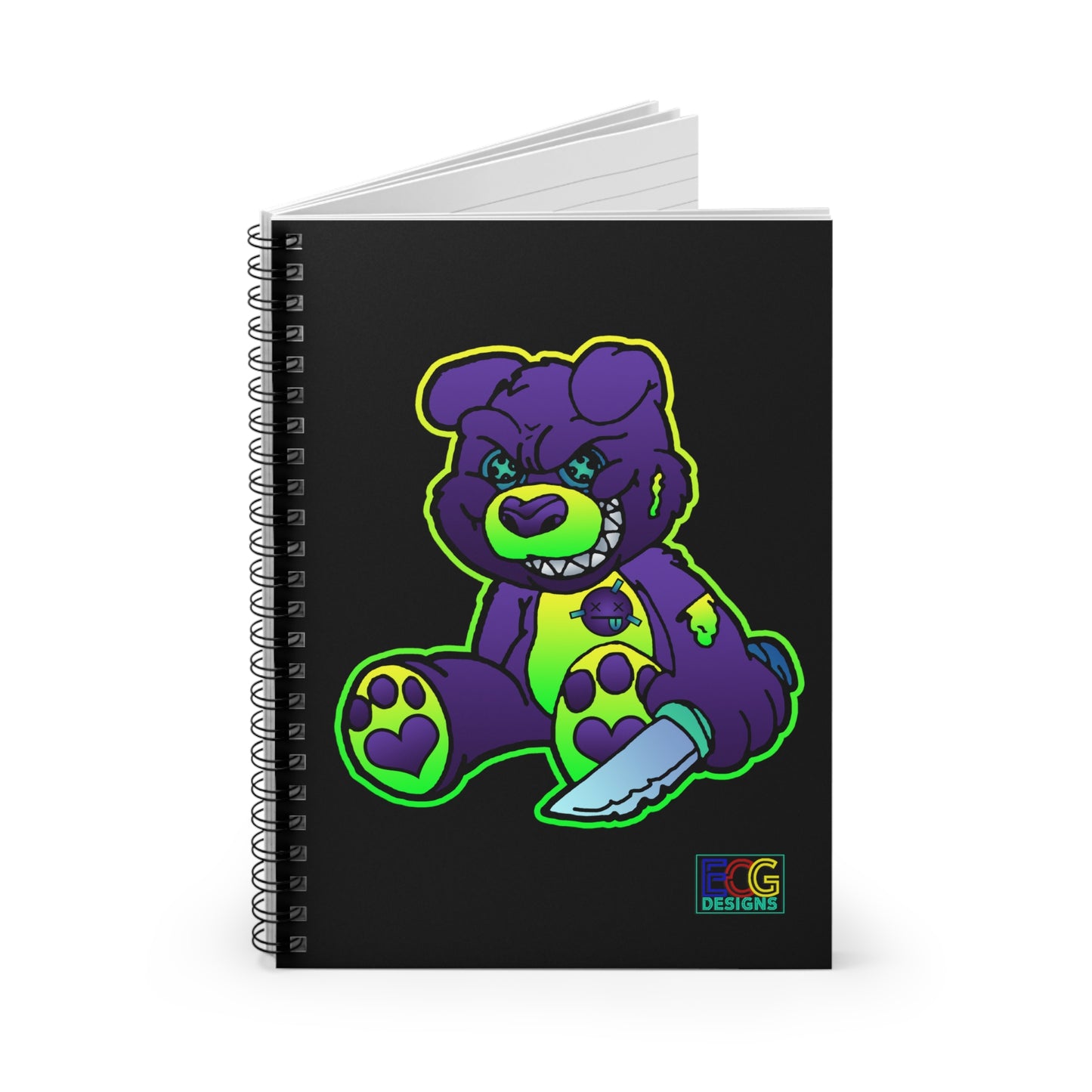 Purple and Green Demon Bear Spiral Notebook - Ruled Line