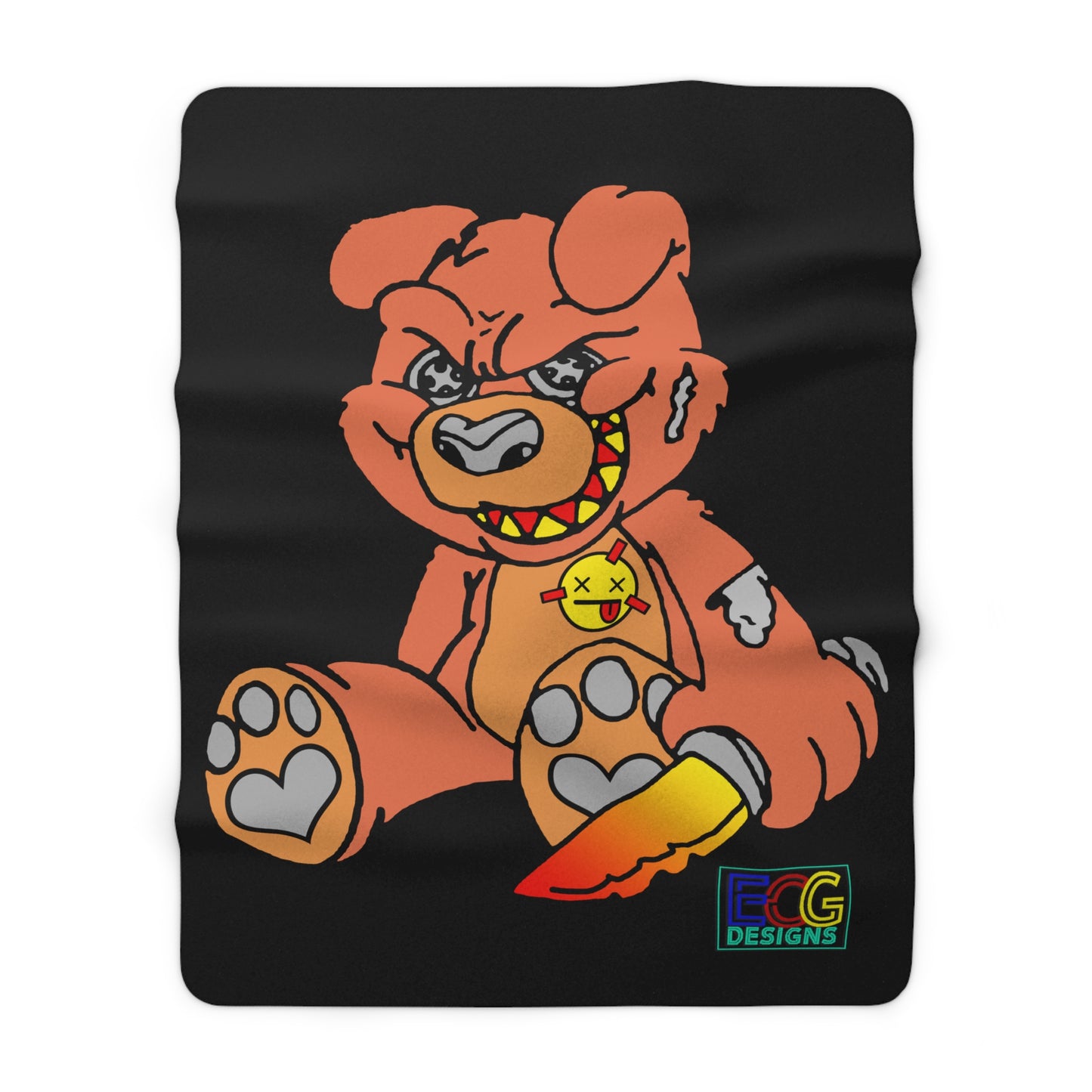 Orange Demon Bear Sherpa Fleece Blanket