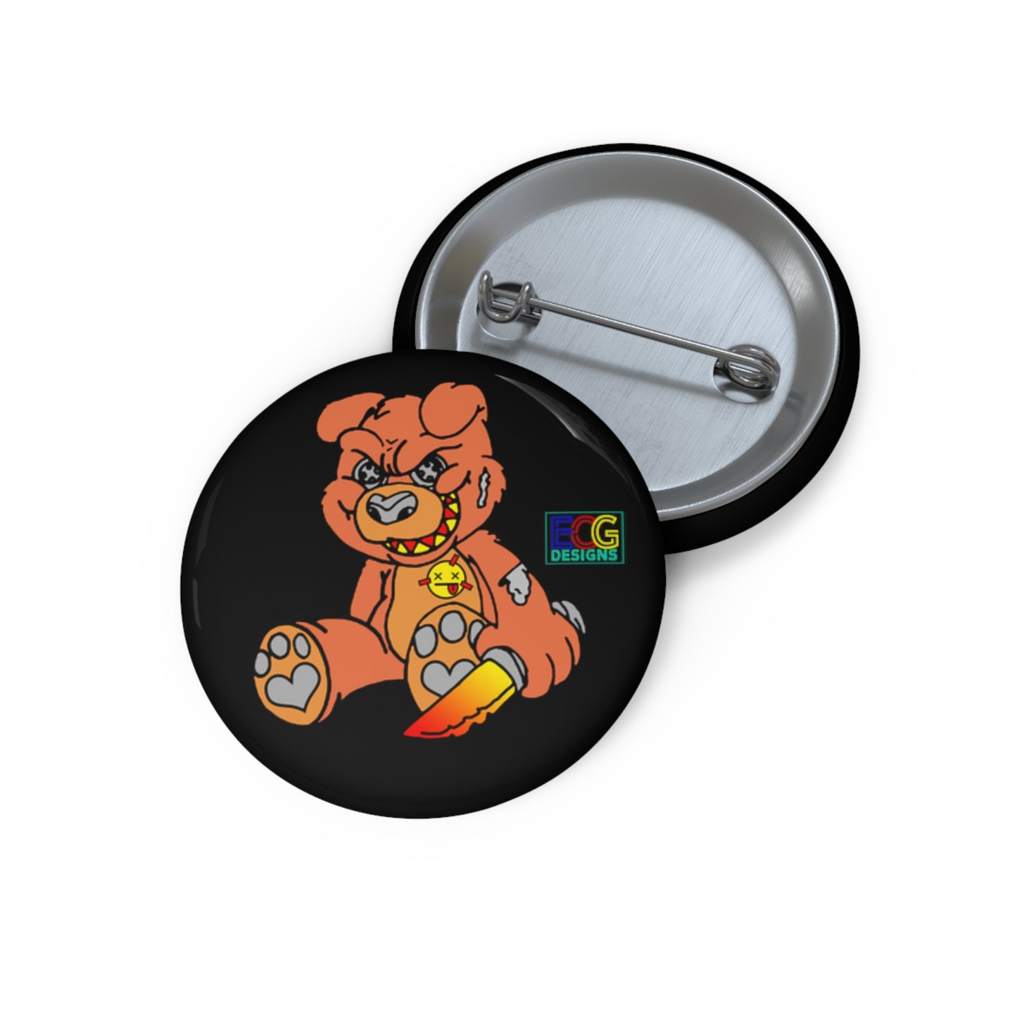 Orange Demon Bear Pin Buttons