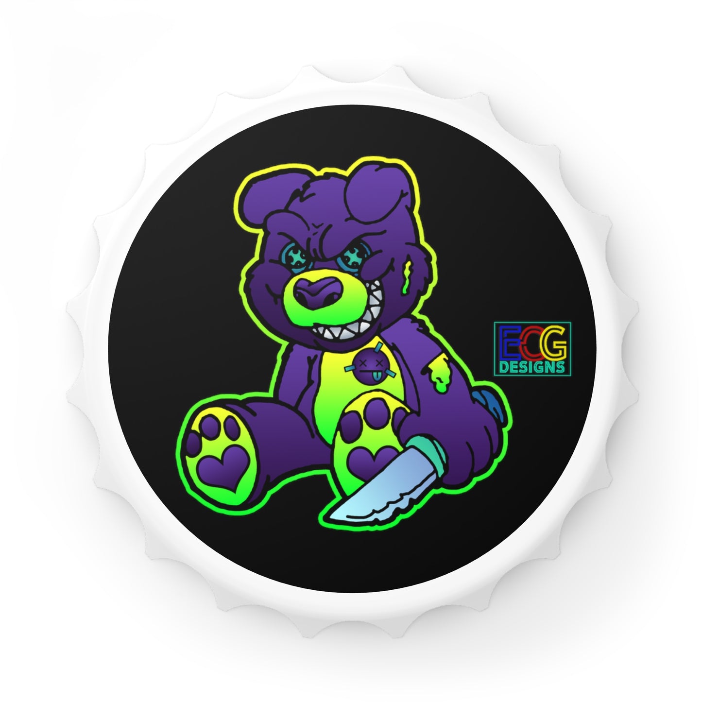 Purple and Green Demon Bear Bottle Opener