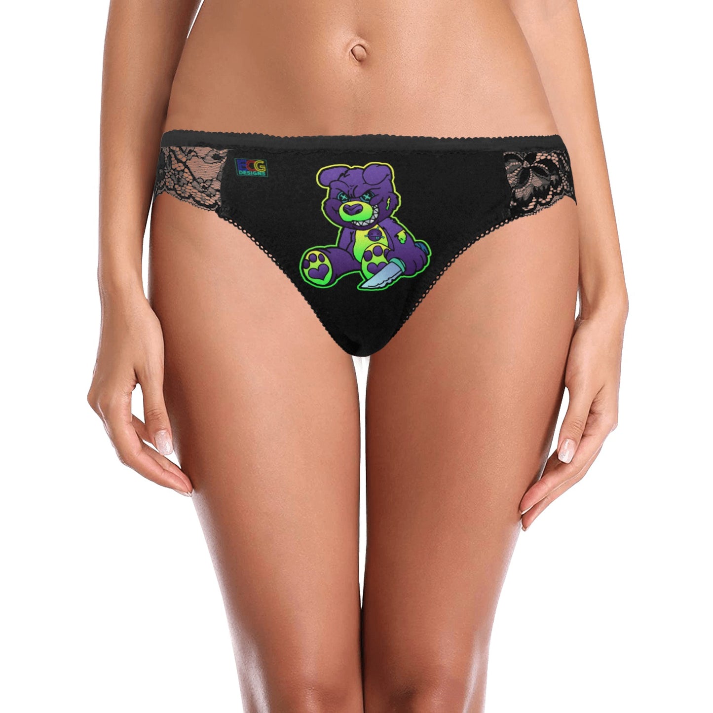 Purple and Green Demon Bear Women's Lace Panty (Model L41)