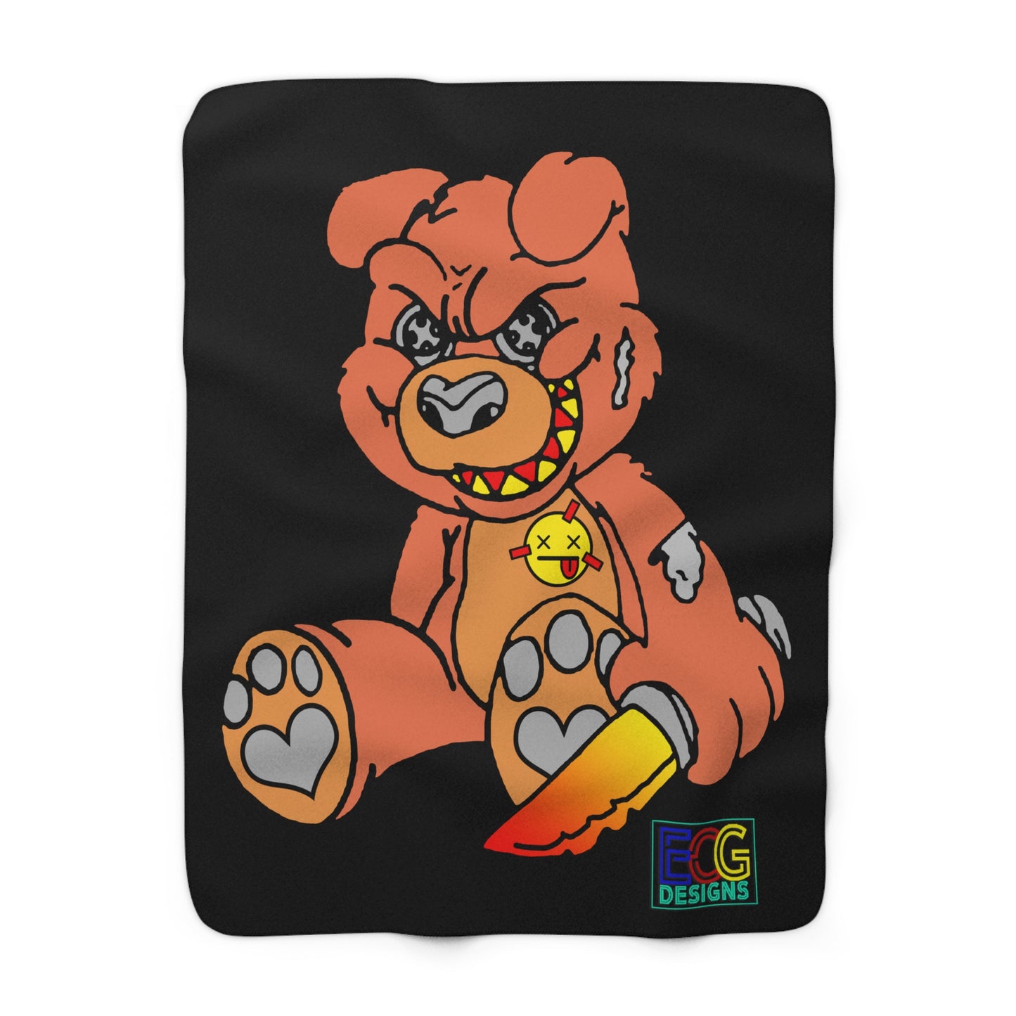 Orange Demon Bear Sherpa Fleece Blanket