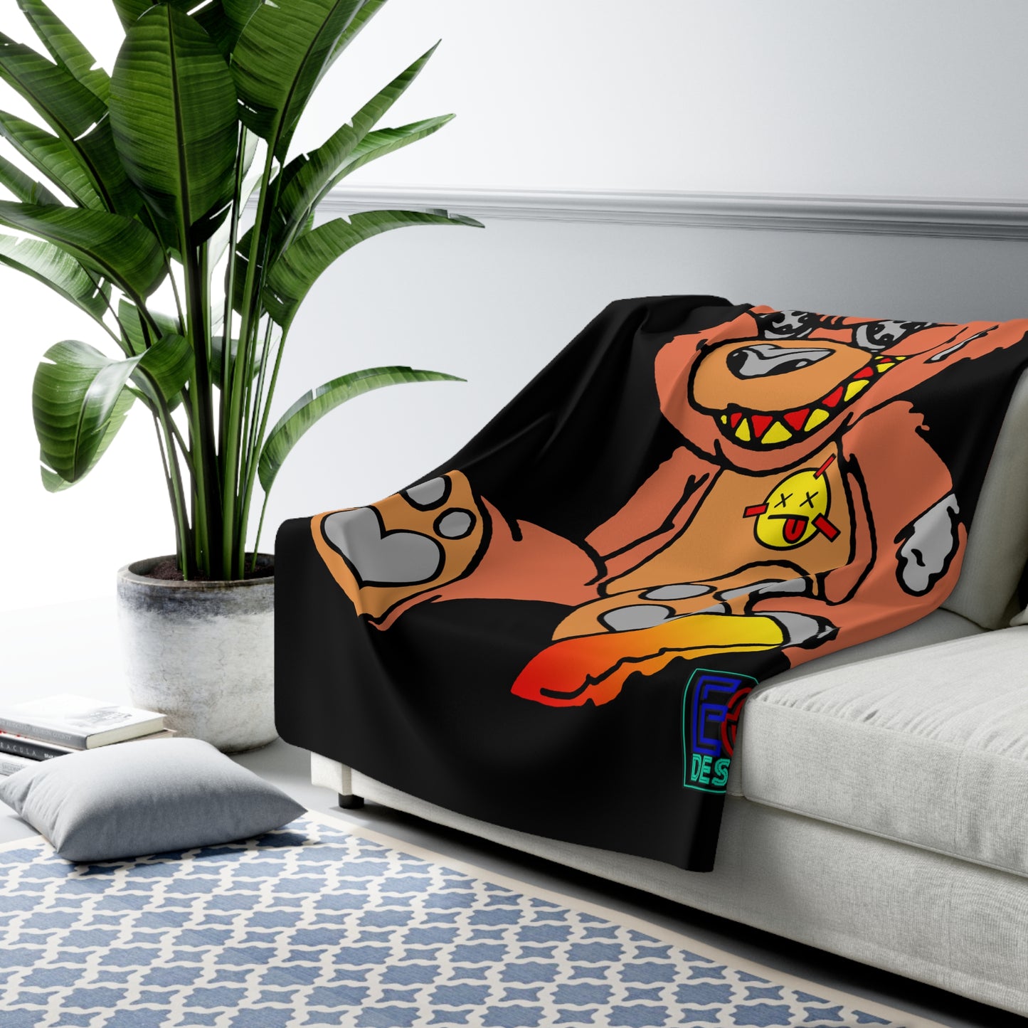 Orange Demon Bear Sherpa Fleece Blanket