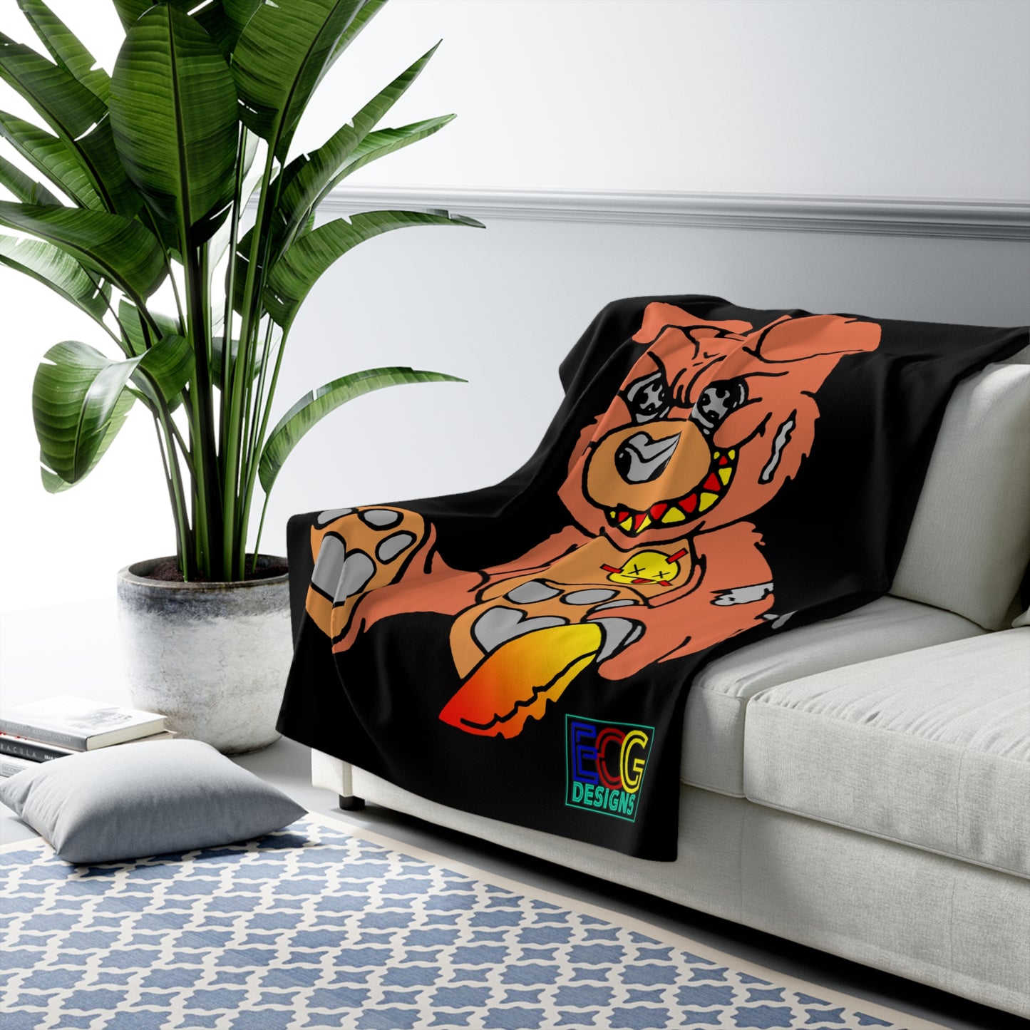 Orange Demon Bear Sherpa Fleece Blanket