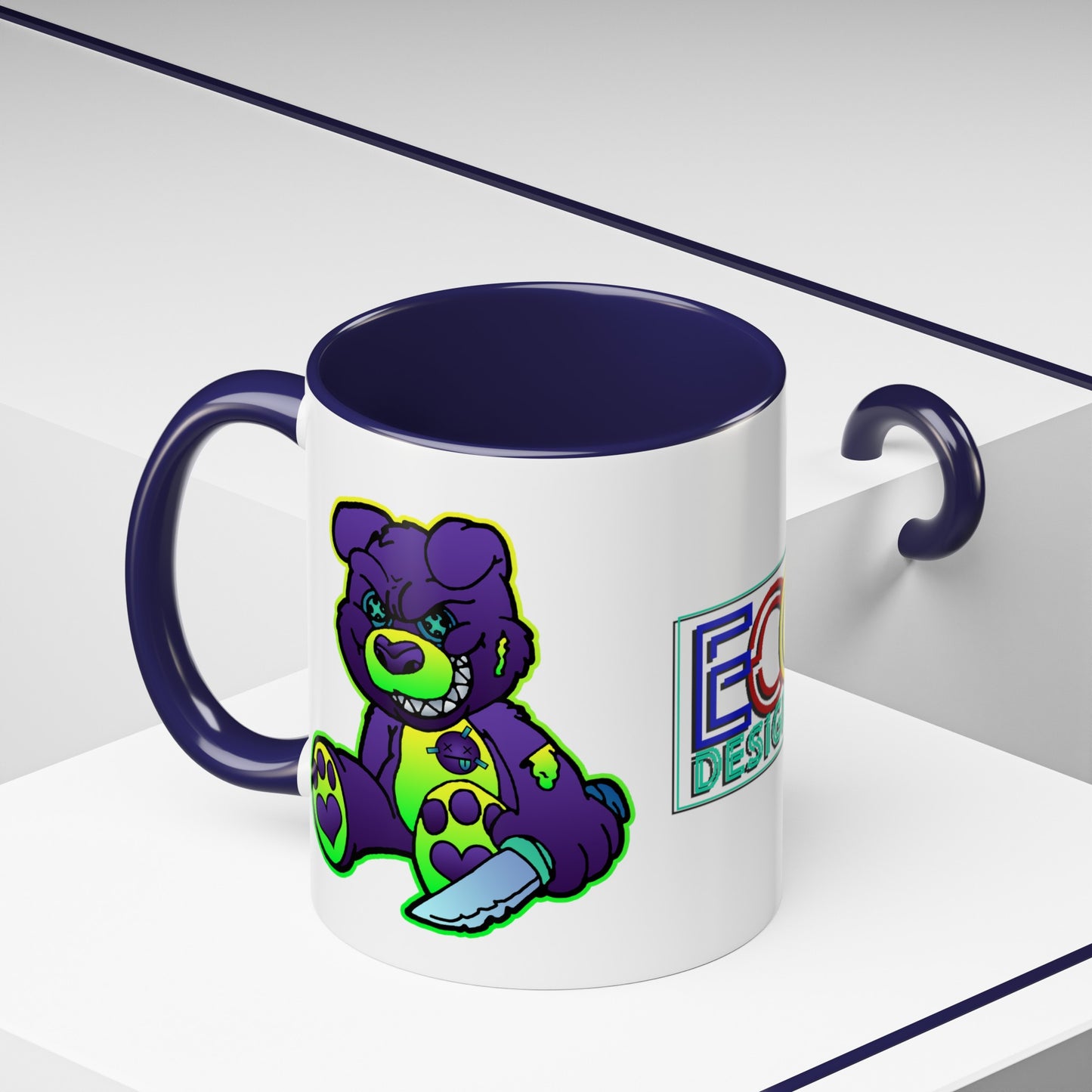 Purple and Green Demon Bear Accent Coffee Mug, 11oz