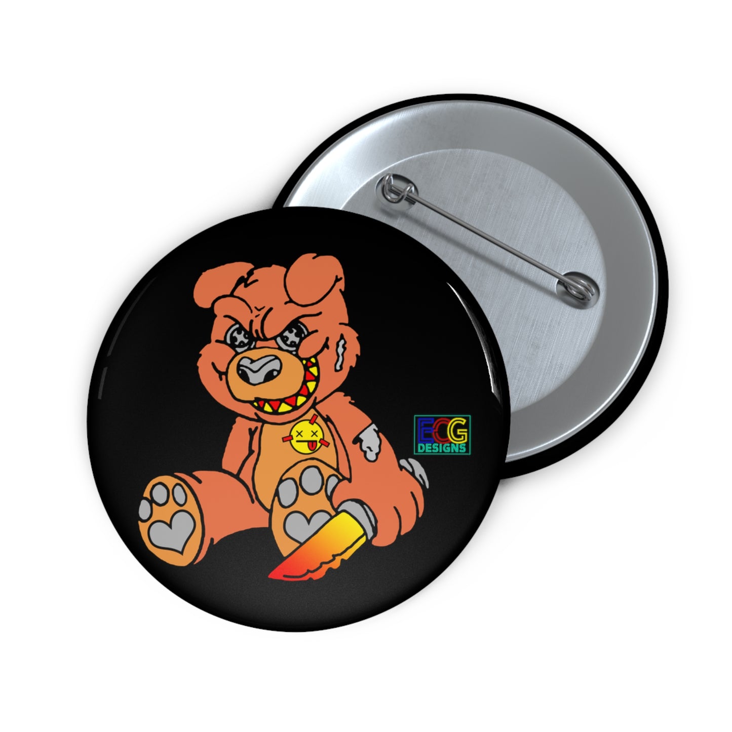 Orange Demon Bear Pin Buttons