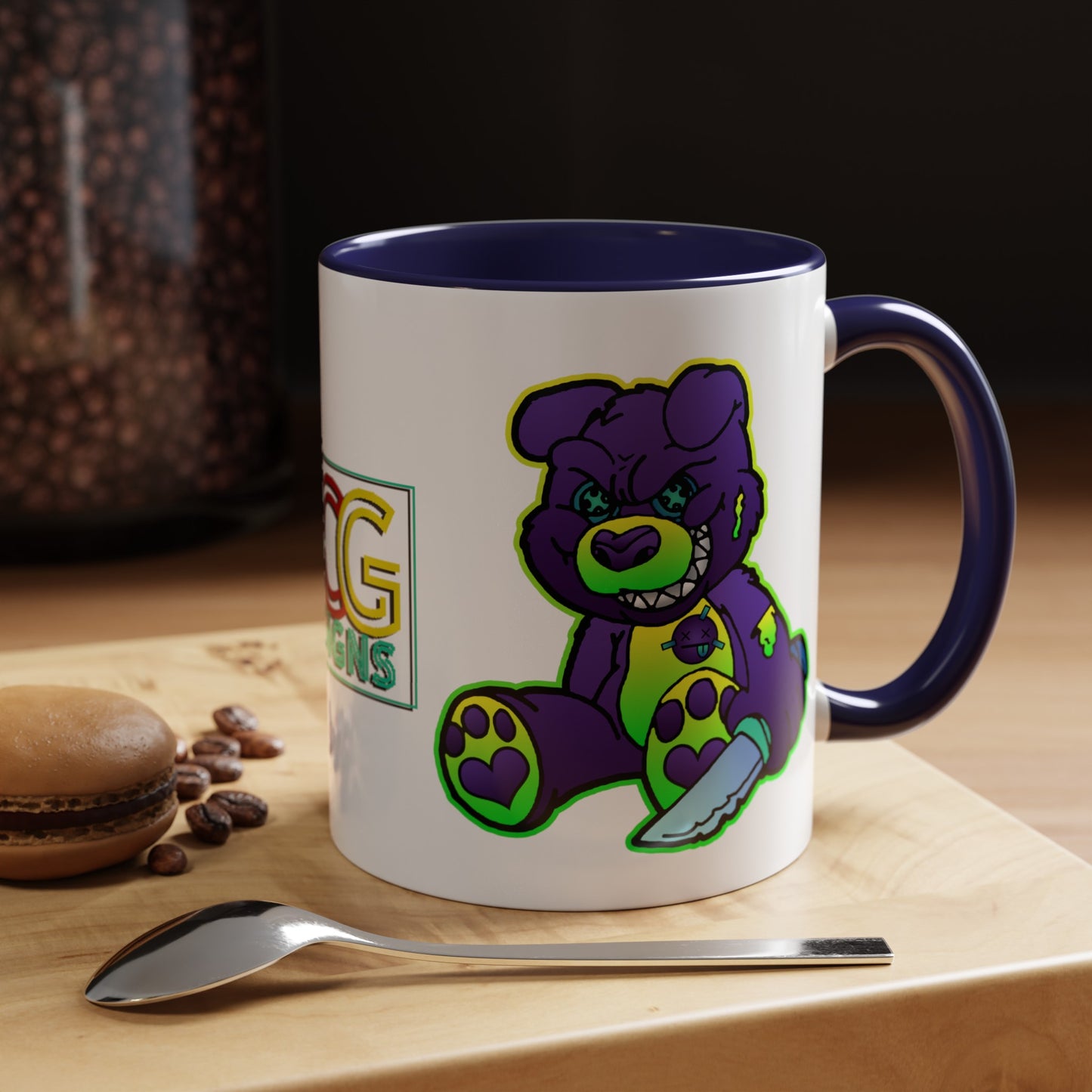 Purple and Green Demon Bear Accent Coffee Mug, 11oz