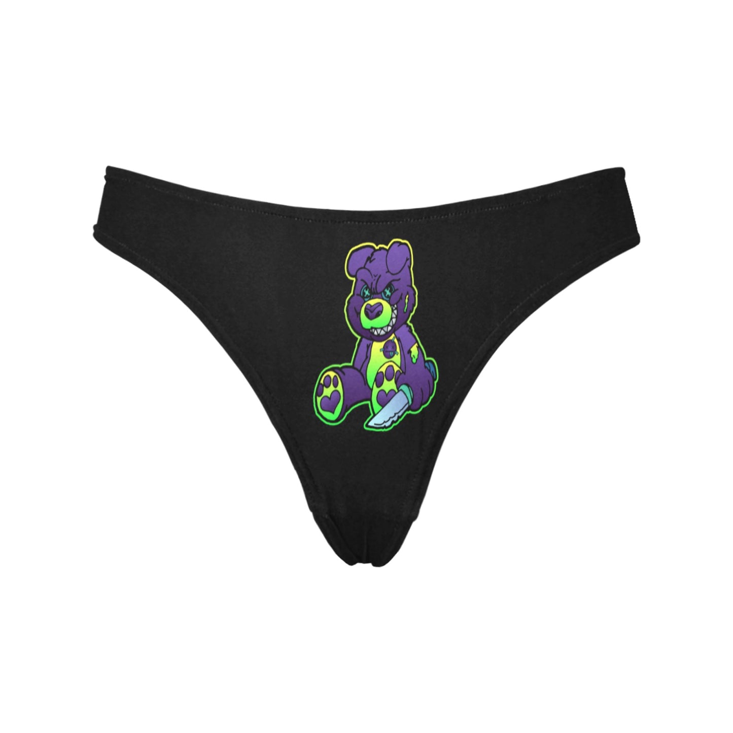 Purple and Green Demon Bear Women's All Over Print Thongs (Model L30)