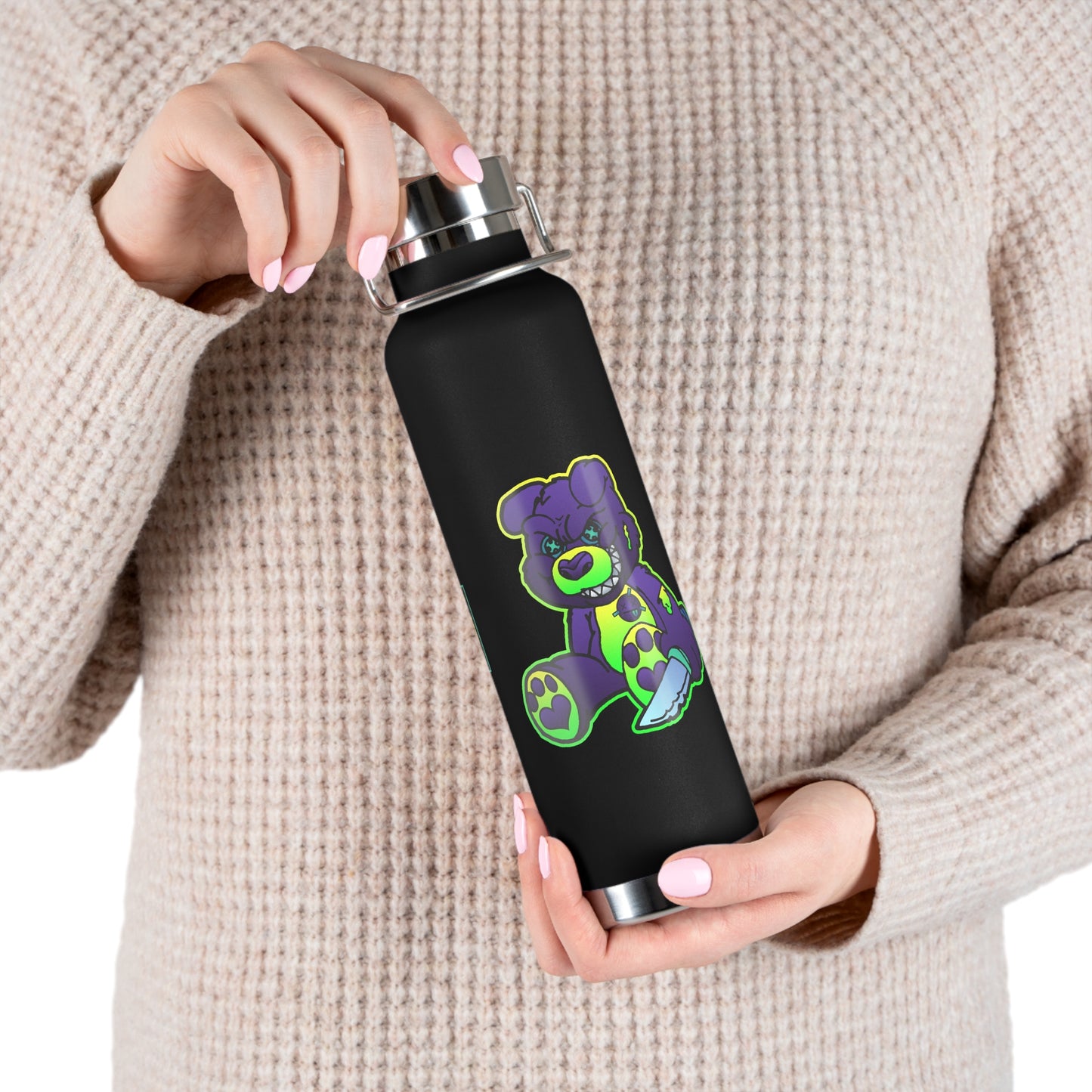 Purple and Green Demon Bear 22oz Vacuum Insulated Bottle