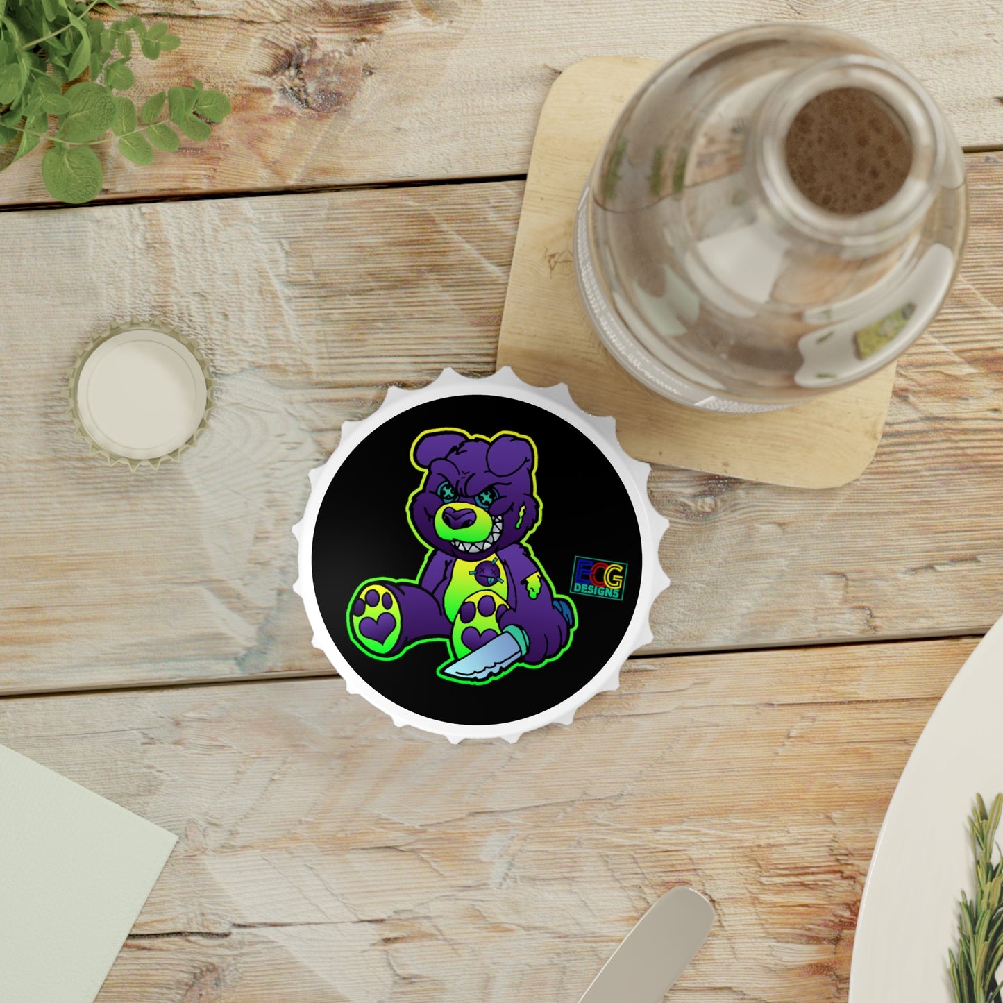 Purple and Green Demon Bear Bottle Opener