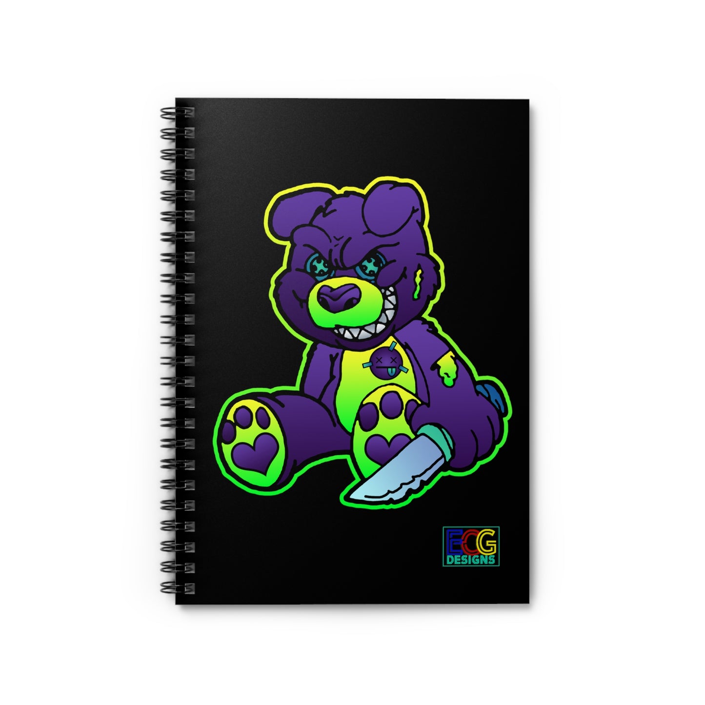 Purple and Green Demon Bear Spiral Notebook - Ruled Line