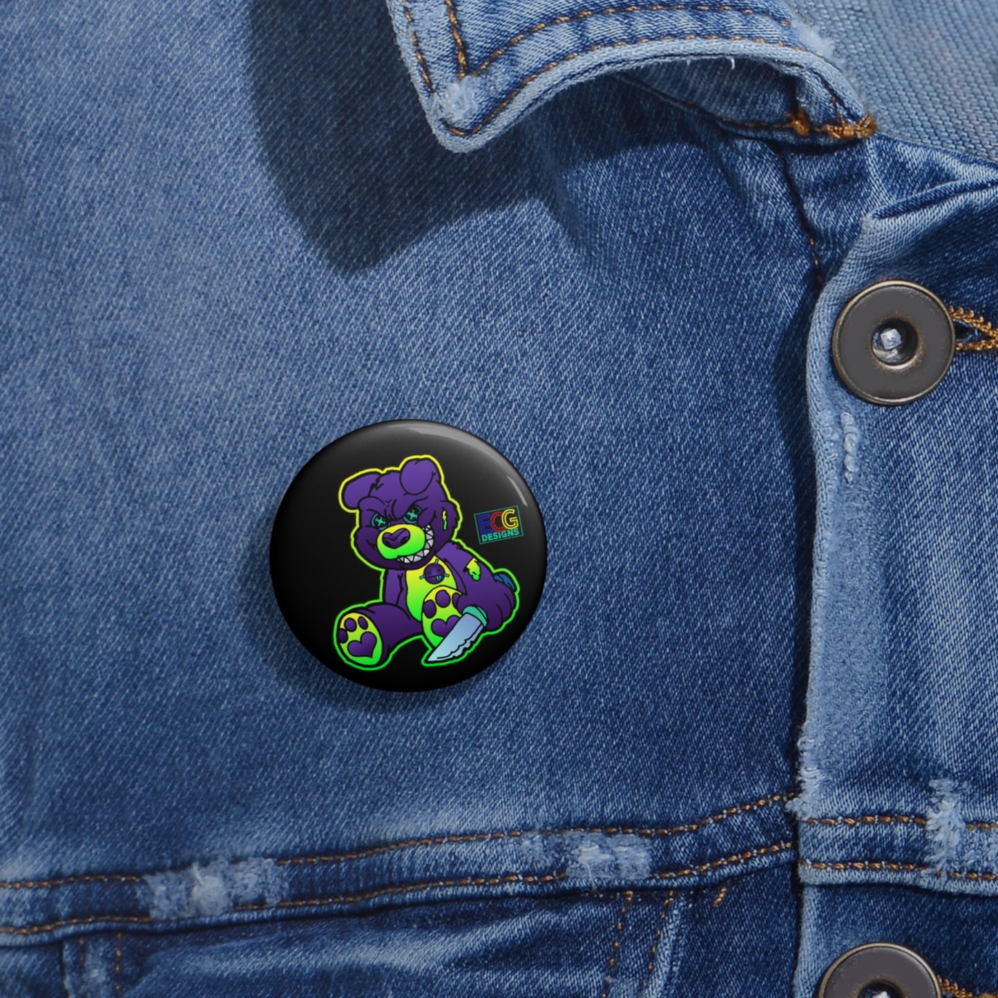 Purple and Green Demon Bear Pin Buttons