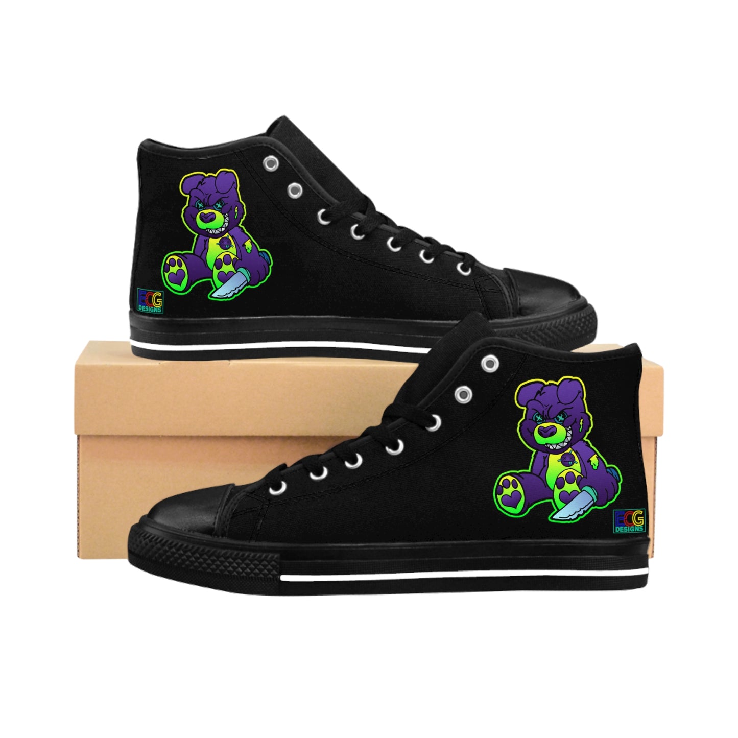 Purple and Green Demon Bear Men's Classic Sneakers