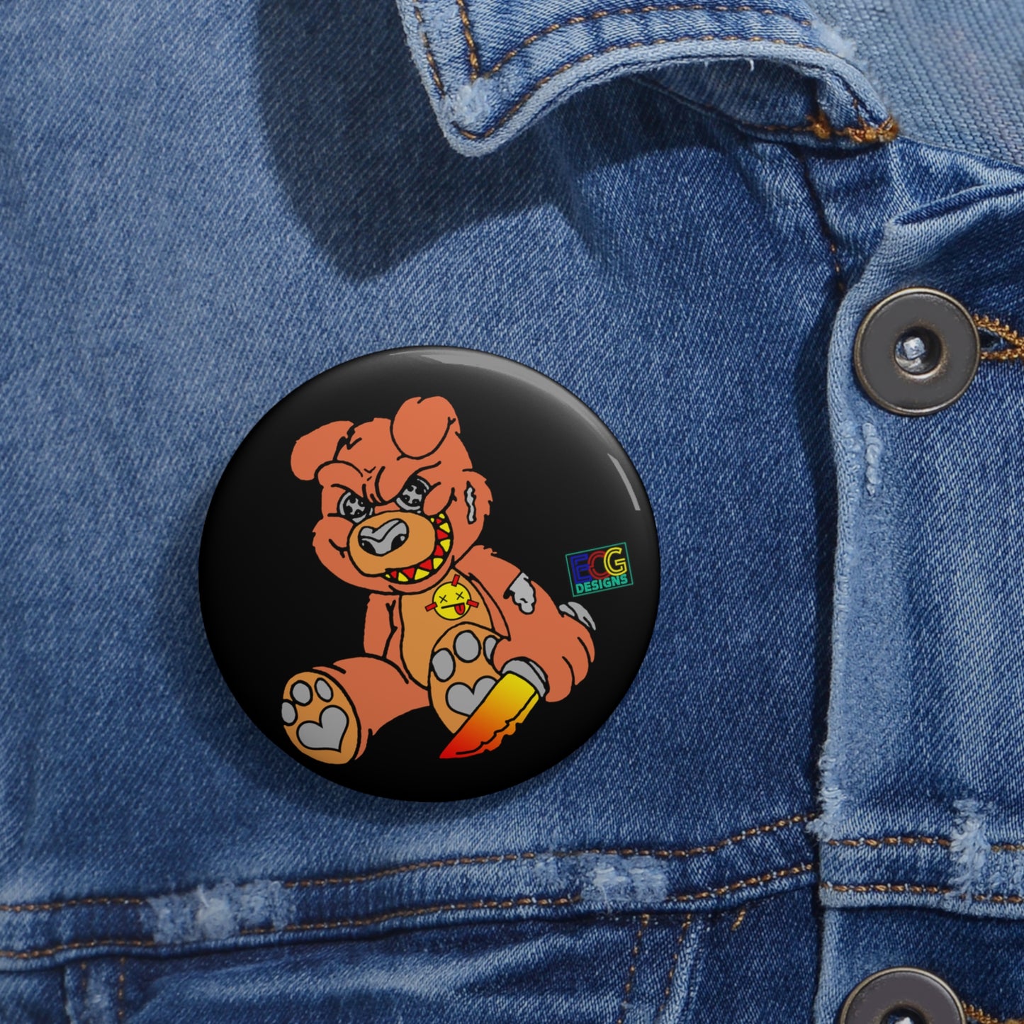 Orange Demon Bear Pin Buttons