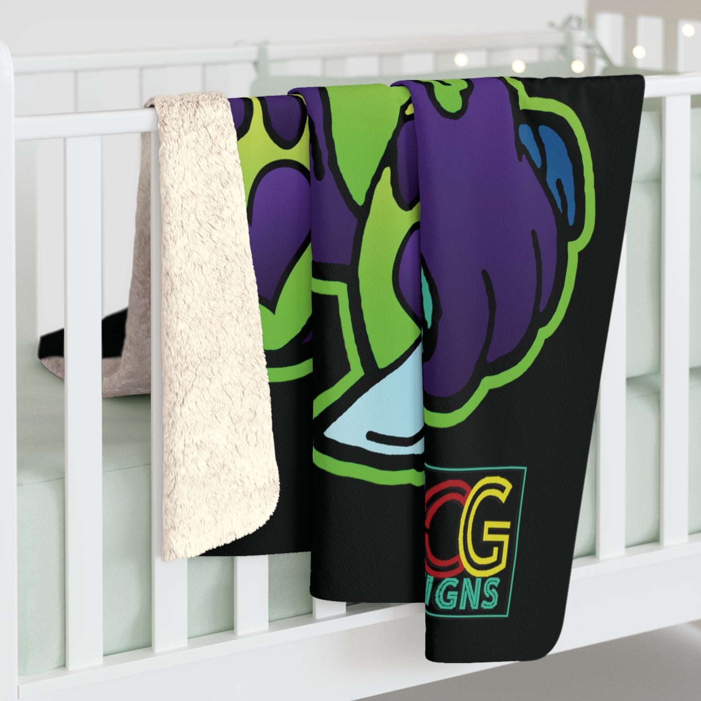 Purple and Green Demon Bear Sherpa Fleece Blanket