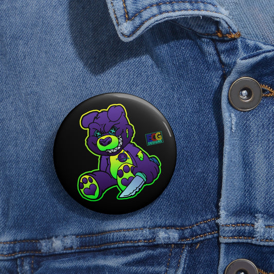 Purple and Green Demon Bear Pin Buttons