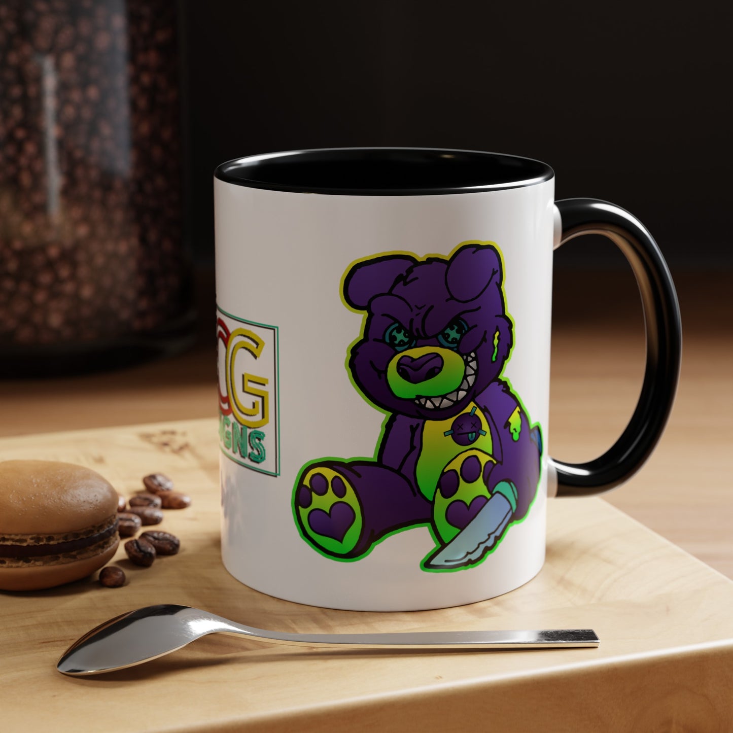 Purple and Green Demon Bear Accent Coffee Mug, 11oz