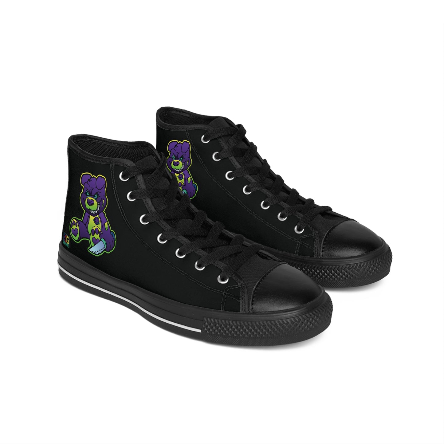 Purple and Green Demon Bear Women's Classic Sneakers