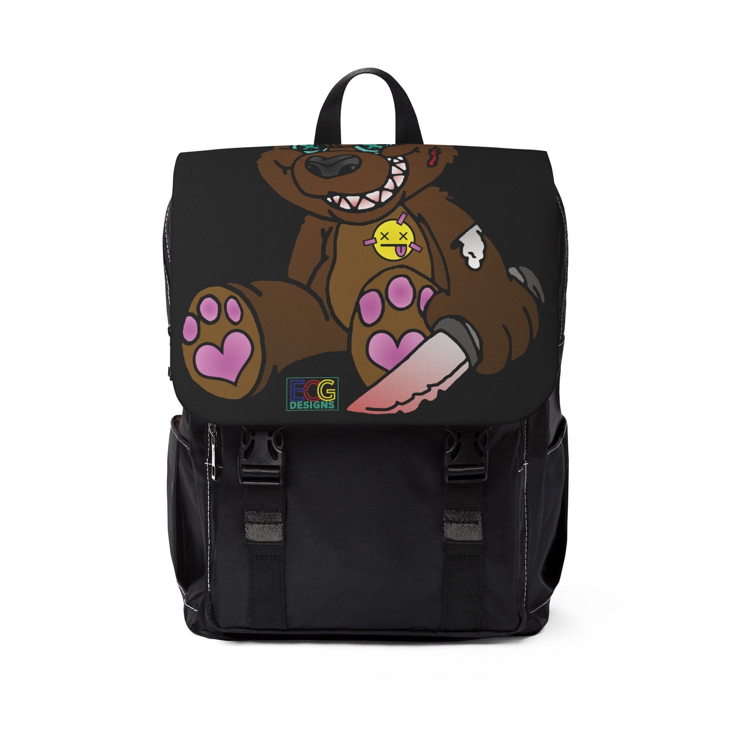 Brown Demon Bear Unisex Casual Shoulder Backpack