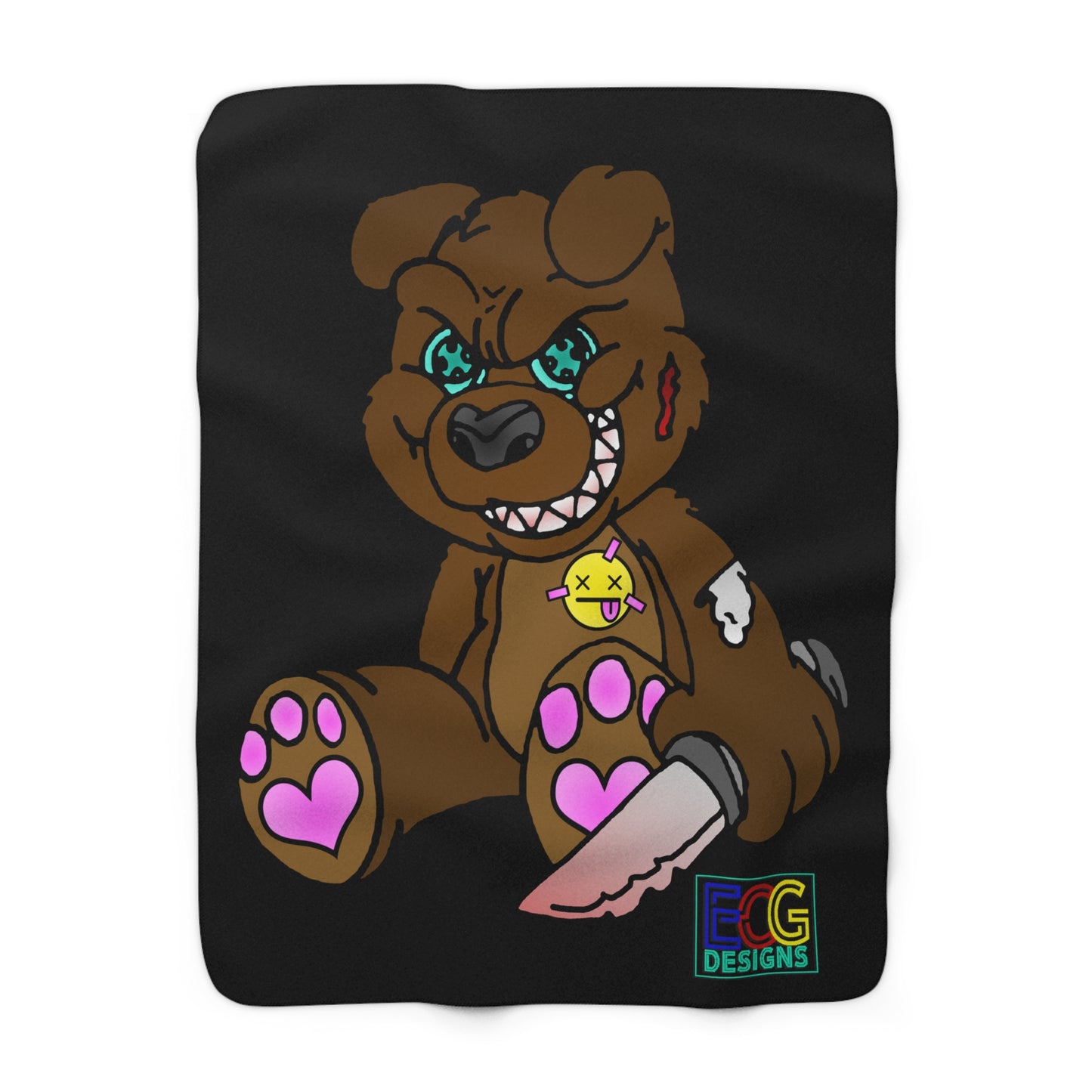 Brown Demon Bear Sherpa Fleece Blanket