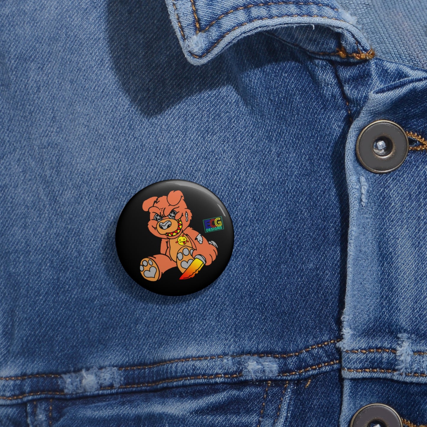 Orange Demon Bear Pin Buttons