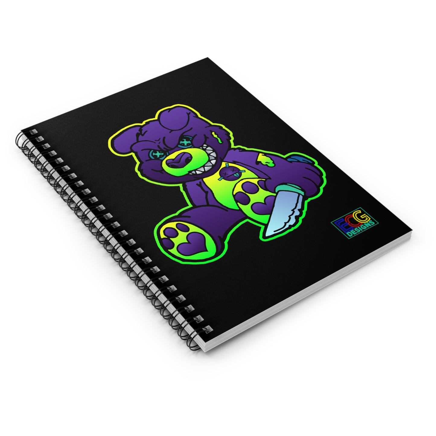 Purple and Green Demon Bear Spiral Notebook - Ruled Line