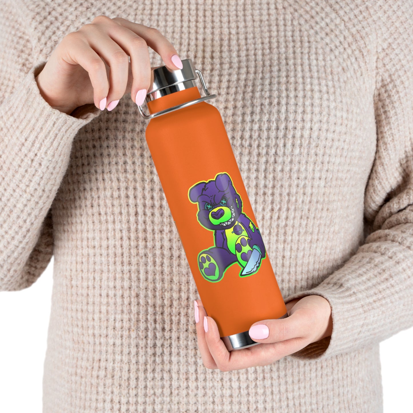 Purple and Green Demon Bear 22oz Vacuum Insulated Bottle