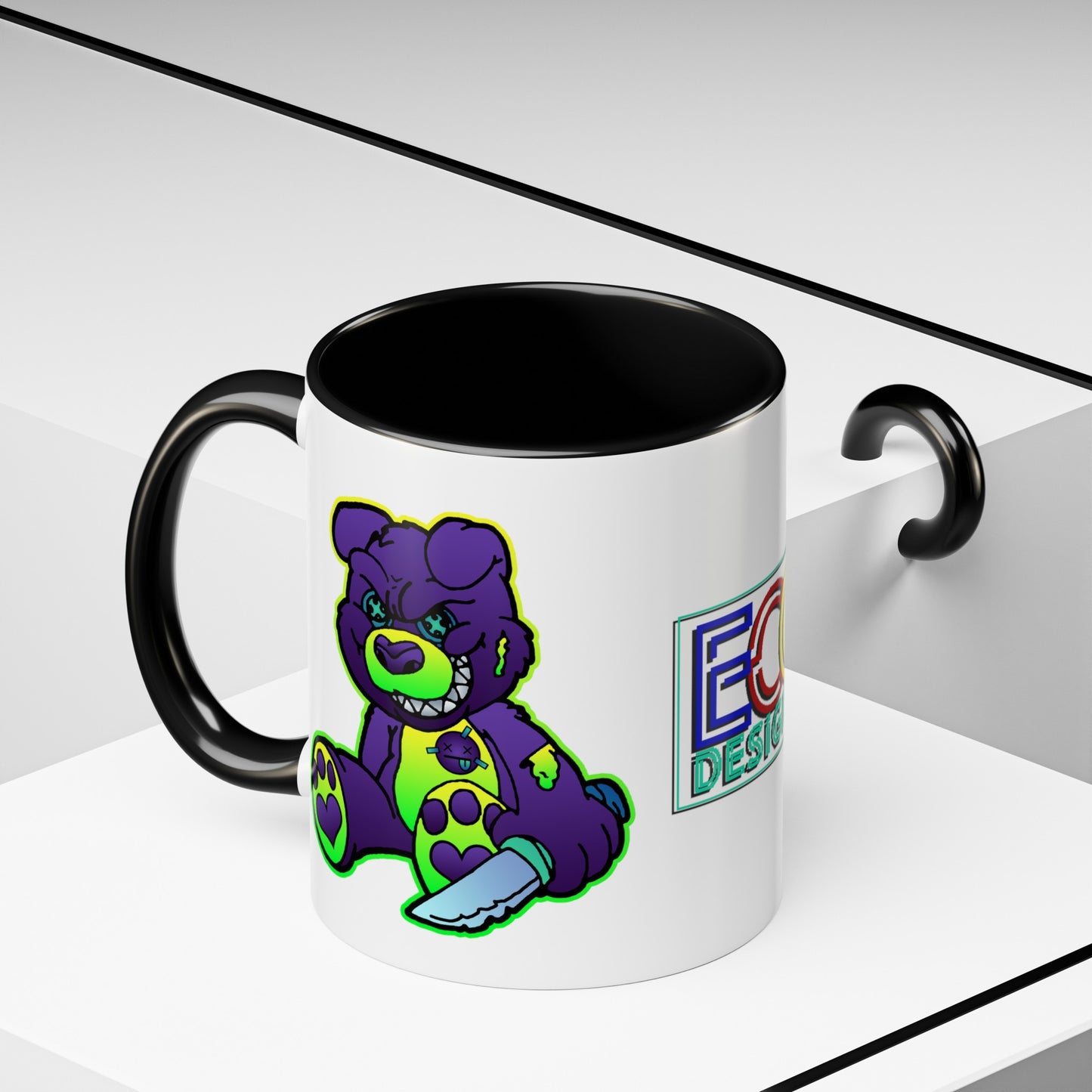 Purple and Green Demon Bear Accent Coffee Mug, 11oz