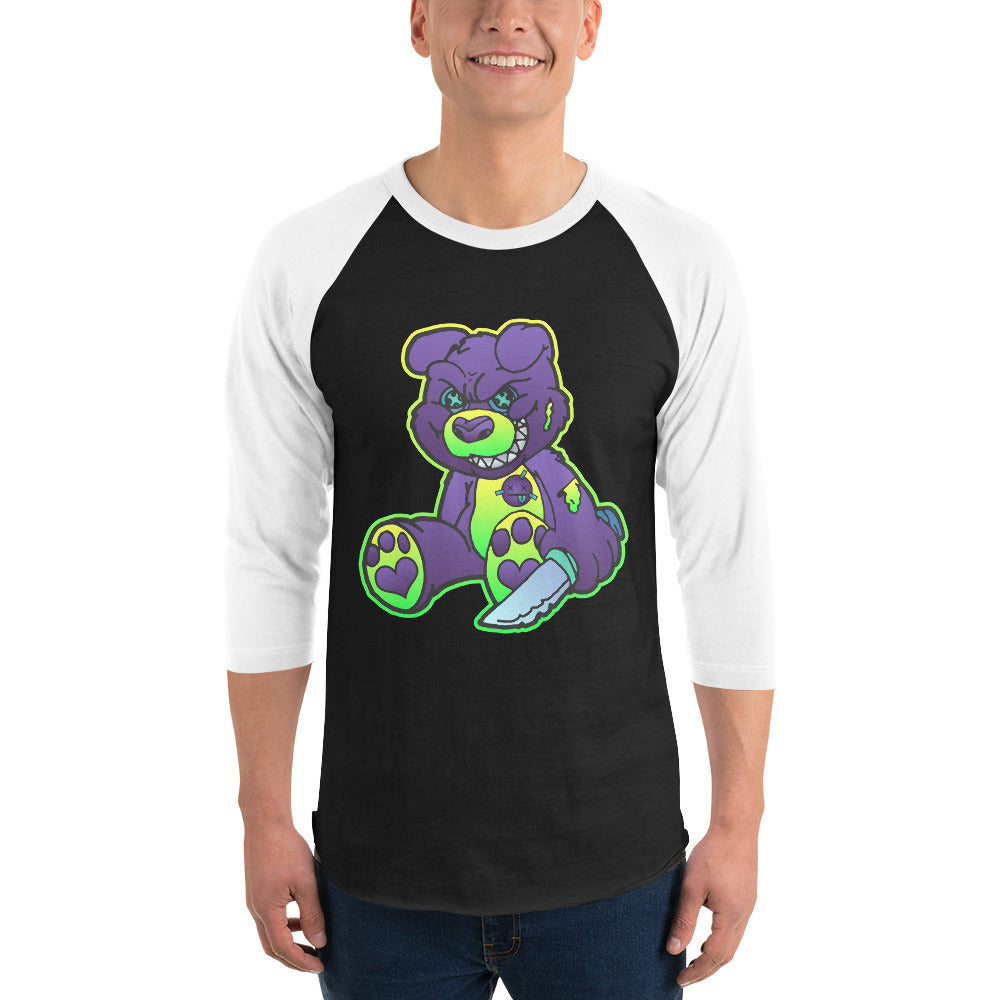 Purple and Green Demon Bear 3/4 sleeve raglan shirt