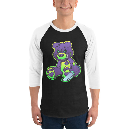 Purple and Green Demon Bear 3/4 sleeve raglan shirt