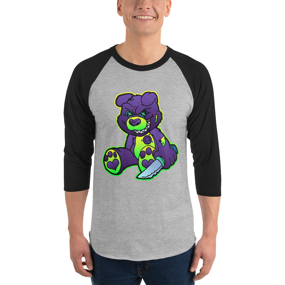 Purple and Green Demon Bear 3/4 sleeve raglan shirt