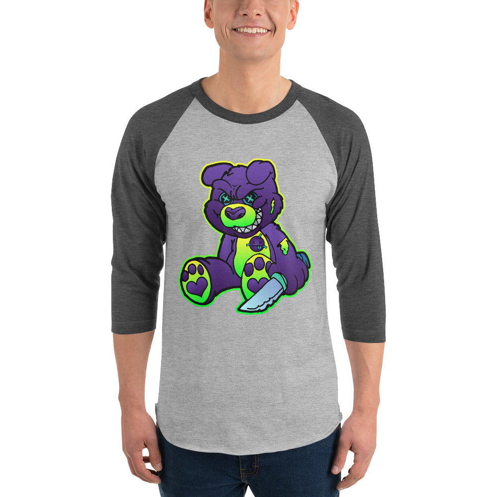 Purple and Green Demon Bear 3/4 sleeve raglan shirt