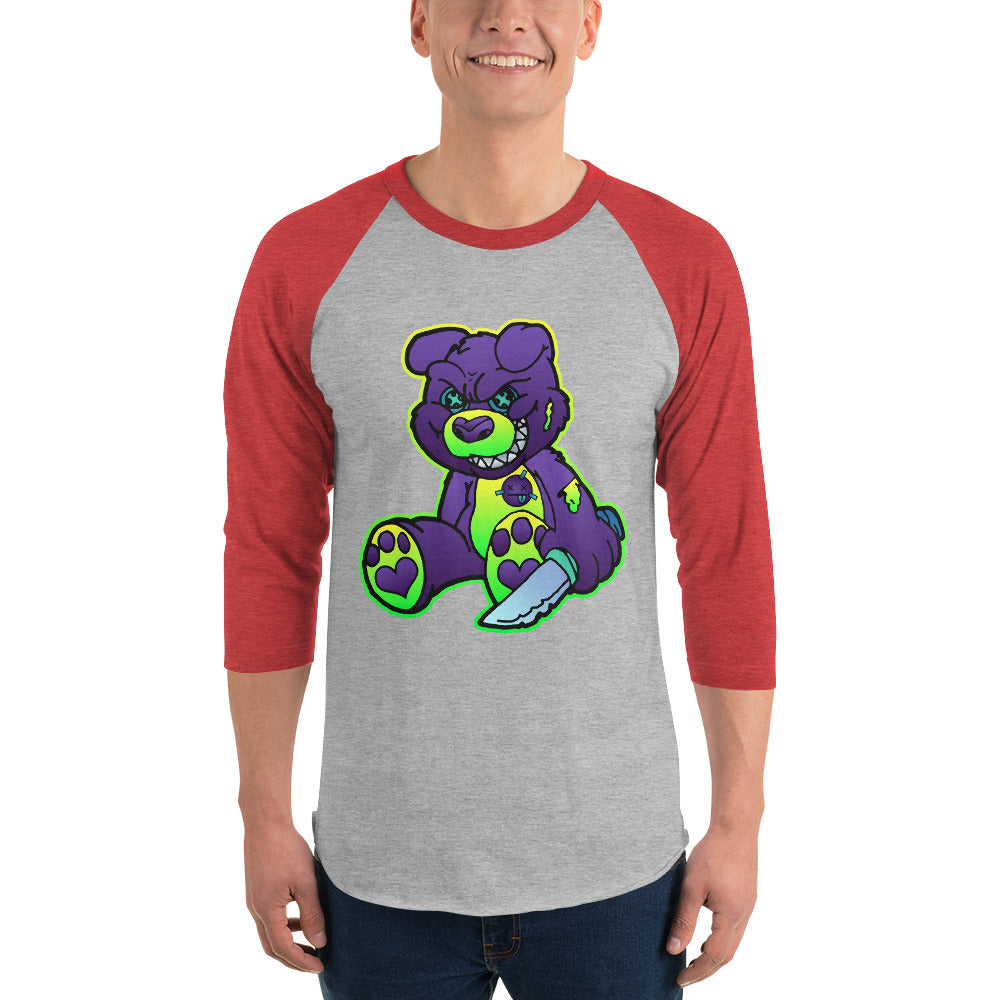 Purple and Green Demon Bear 3/4 sleeve raglan shirt