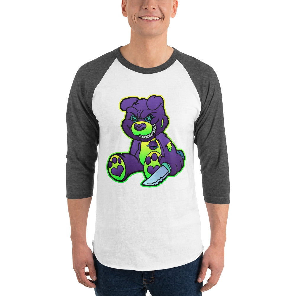 Purple and Green Demon Bear 3/4 sleeve raglan shirt