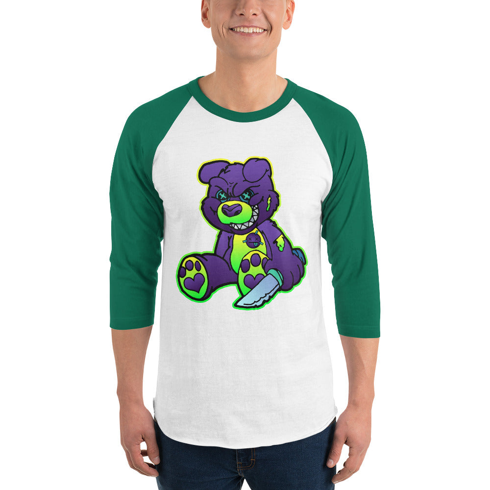 Purple and Green Demon Bear 3/4 sleeve raglan shirt