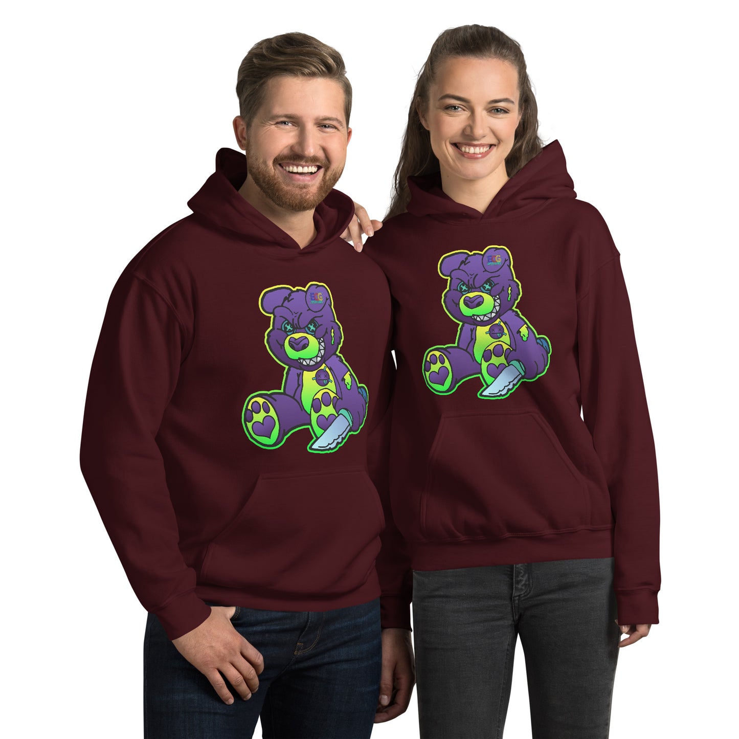 Purple and Green Demon Bear Unisex Hoodie