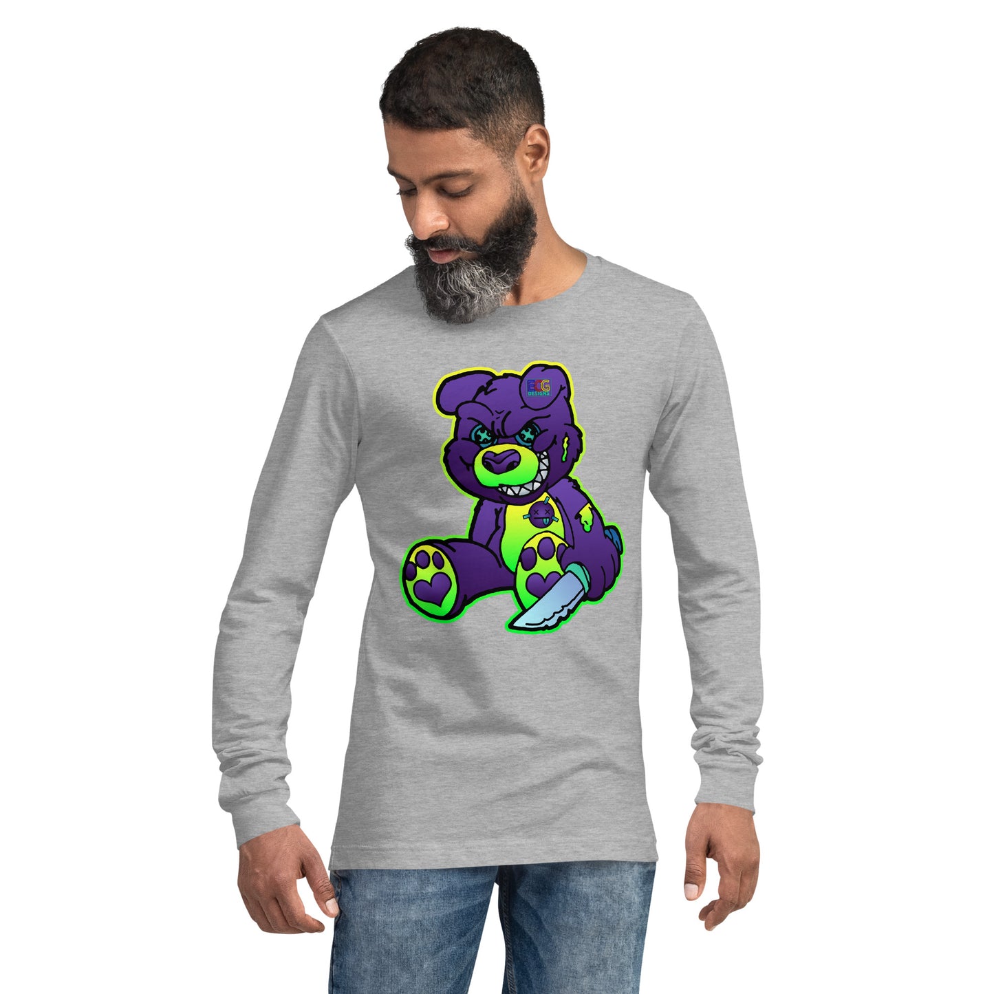 Purple and Green Demon Bear Unisex Long Sleeve Tee