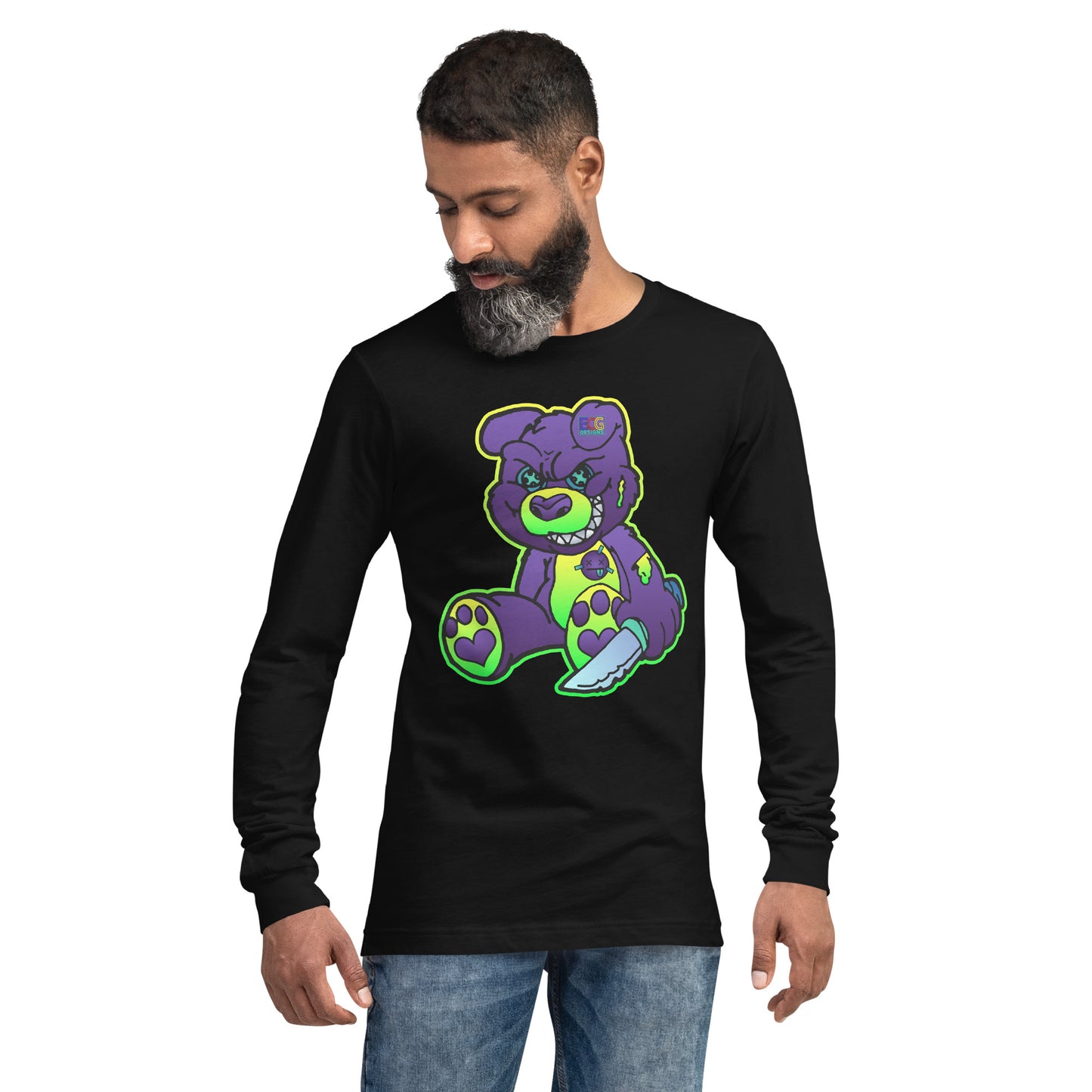 Purple and Green Demon Bear Unisex Long Sleeve Tee