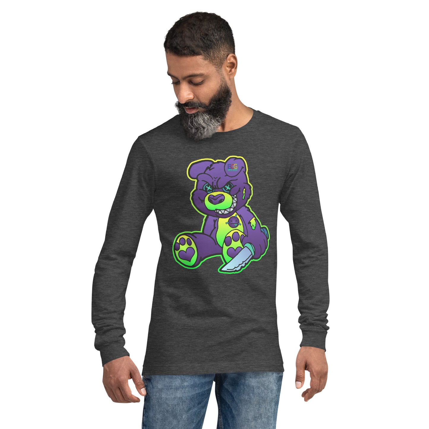 Purple and Green Demon Bear Unisex Long Sleeve Tee