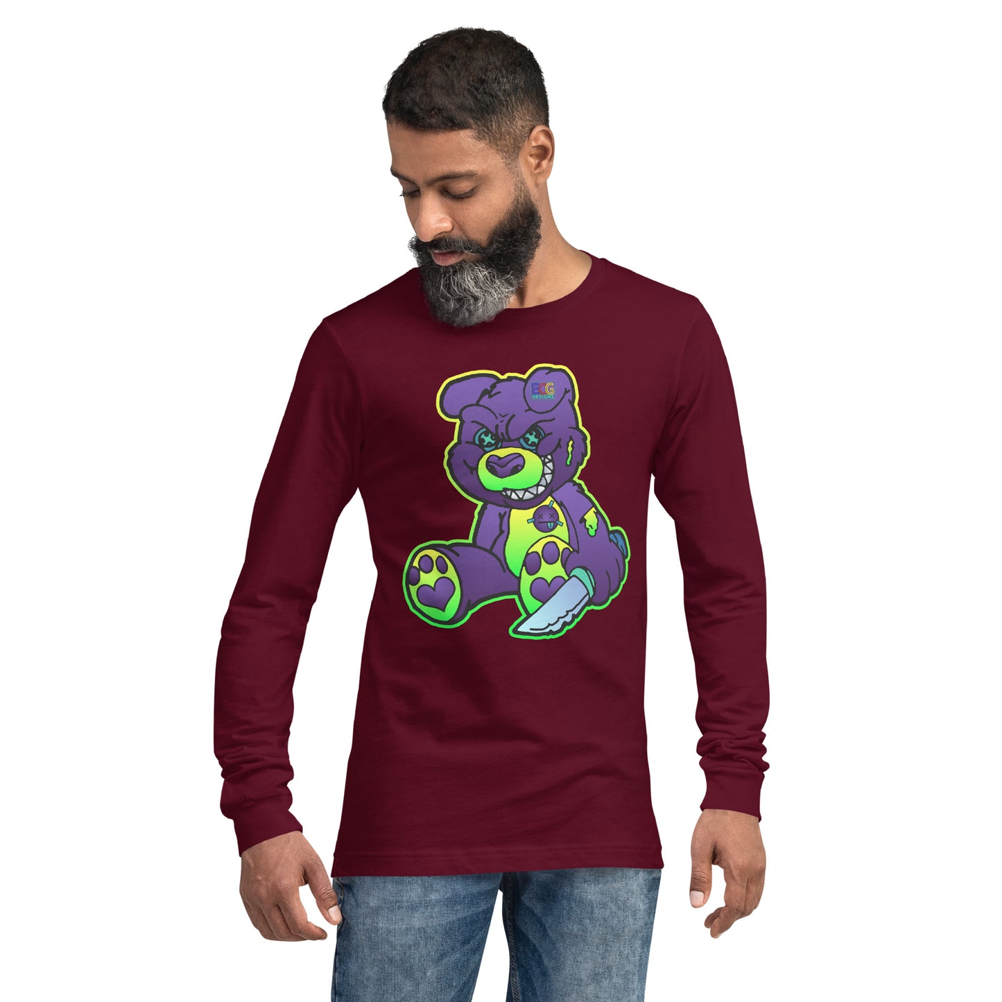 Purple and Green Demon Bear Unisex Long Sleeve Tee