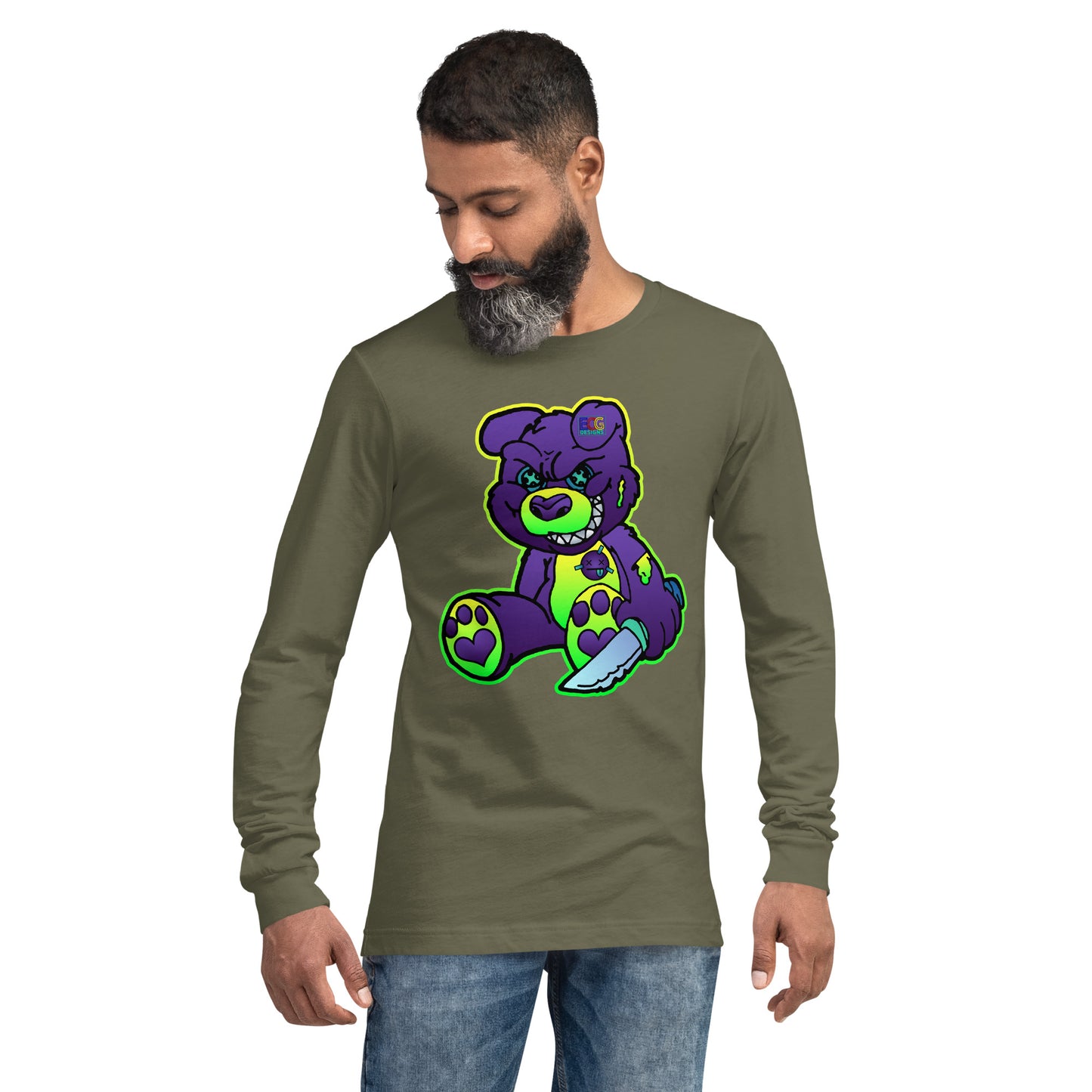 Purple and Green Demon Bear Unisex Long Sleeve Tee