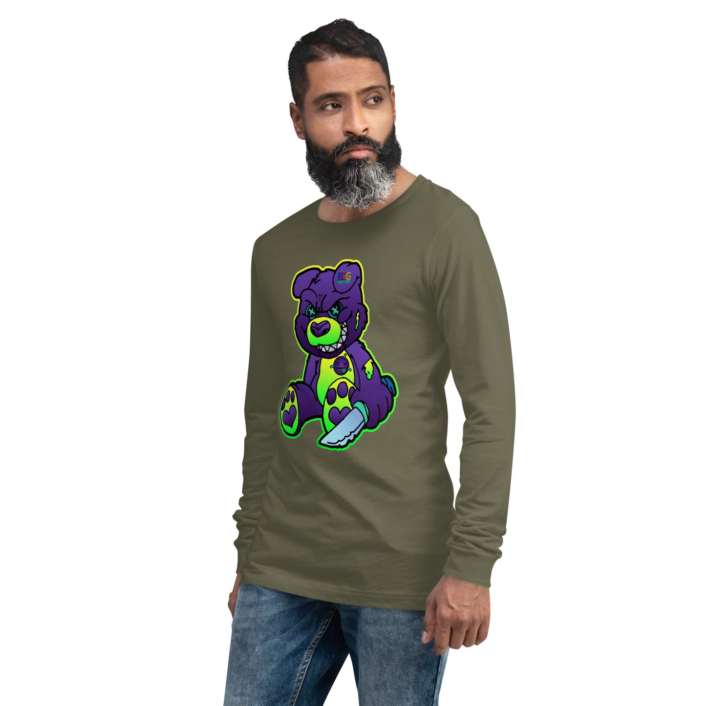 Purple and Green Demon Bear Unisex Long Sleeve Tee